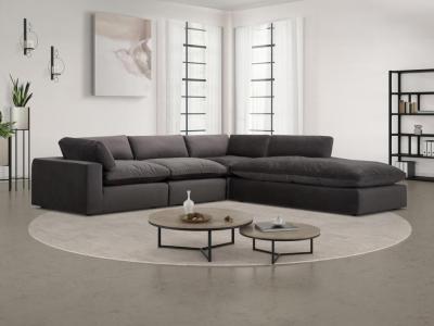 VENTE UNIQUE Grand canap&eacute; d'angle droit en velours gris anthracite AMAURY