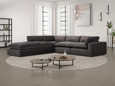 VENTE UNIQUE Grand canap&eacute; d'angle gauche en velours gris anthracite AMAURY