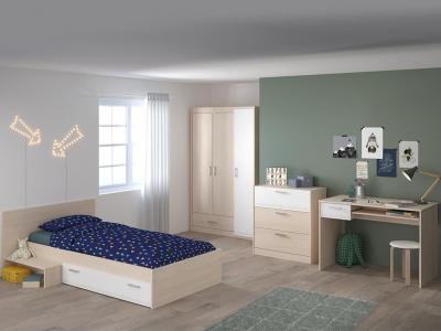 VENTE UNIQUE Lit enfant IPLIA - 1 tiroir - 90 x 190 cm - Ch&ecirc;ne et blanc + sommier + matelas