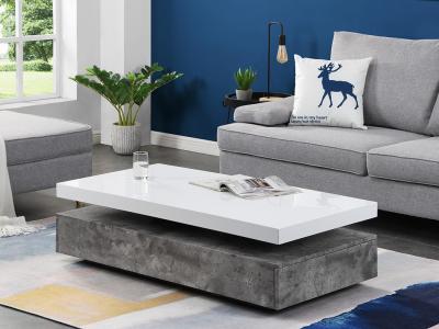 Table basse FELIX - 2 Tiroirs - MDF - Coloris : B&eacute;ton et blanc