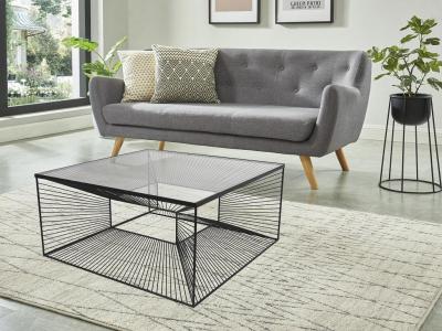 Vente-unique Table basse CLARENCE - Verre et M&eacute;tal filaire - Noir