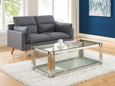 Table basse en verre tremp&eacute; et acier inoxydable - Chrom&eacute; - NOMELANO