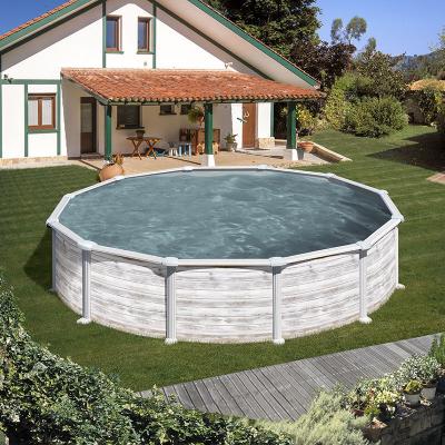 GRE Piscine acier aspect bois Gr&eacute; Groenland &oslash;3 70 x h.1 32 m