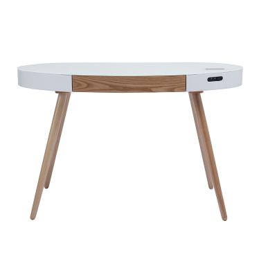 MILIBOO  Bureau connect&eacute; multim&eacute;dia - verre blanc et bois clair HANDY