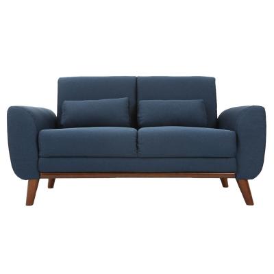 MILIBOO  Canap&eacute; scandinave 2 places tissu bleu et bois fonc&eacute; EKTOR
