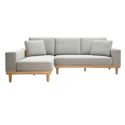MILIBOO Canap&eacute; d'angle 5 places en tissu effet velours textur&eacute; gris clair komao