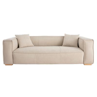 MILIBOO Canap&eacute; design 3 places en tissu effet velours naturel et bois clair cobain - Naturel