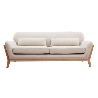 MILIBOO  Canap&eacute; scandinave 3 places en tissu beige et bois clair YOKO