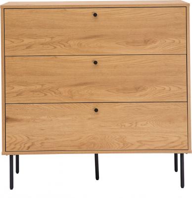 Commode Finition Bois Clair ch&ecirc;ne et Pieds m&eacute;tal Noir 3 tiroirs L100 cm PERNELLE