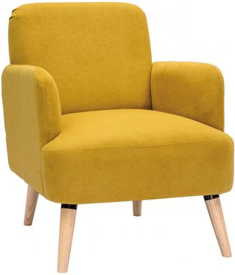 MILIBOO Fauteuil scandinave en tissu effet velours jaune moutarde et bois clair ISKO