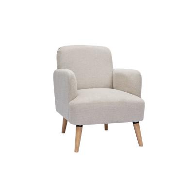 MILIBOO  - Fauteuil scandinave en tissu effet velours textur&eacute; beige et bois ISKO