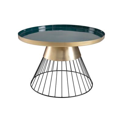 Table basse ronde en acier laqu&eacute; bleu p&eacute;trole et dor&eacute; D55 cm SPLEEN - Miliboo & St&eacute;phane Plaza