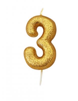 UNKNOWN Bougie d'anniversaire chiffre 3 or