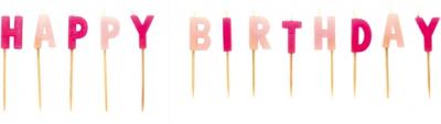 AMSCAN  bougies d'anniversaire Happy Birthday 7 cm rose cire 13 pi&egrave;ces