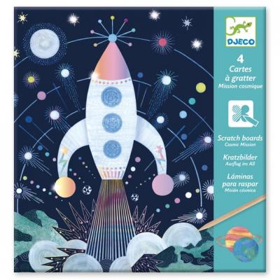 DJECO  - Mission Cosmique - 4 Cartes A Gratter - Multicolore
