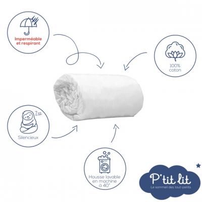 P TIT LIT Drap housse b&eacute;b&eacute; al&egrave;se 2 en 1 coton imperm&eacute;able blanc 60x120 cm