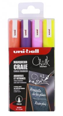 UNI BALL Set 4 marqueurs craie pointe moyenne fluo en pochette 2,5 mm