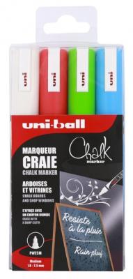 UNIBALL Marqueur craie Chalk assortis (blanc, vert fluo, rouge et bleu clair)