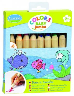 ALADINE Set de 8 crayons de couleurs Jumbo 12,5x1,5cm