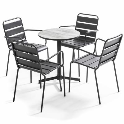 OVIALA Table de jardin ronde &Oslash;60 x 72 cm et 4 chaises avec accoudoirs