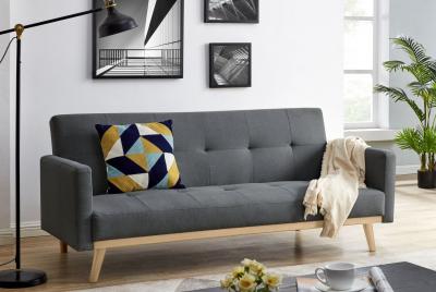 CONCEPT USINE Canap&eacute; convertible 3 places en tissu gris fonc&eacute; pieds noirs LEON