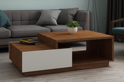 Table basse en bois fonc&eacute; et tiroirs blanc MONTREAL 120 x 70 x 38 cm