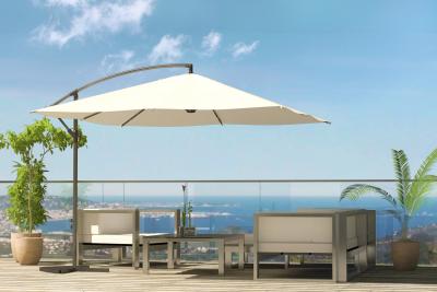 CONCEPT USINE Solenzara Bulle &eacute;cru : parasol LED d&eacute;port&eacute; 3x3m SOLENZARA