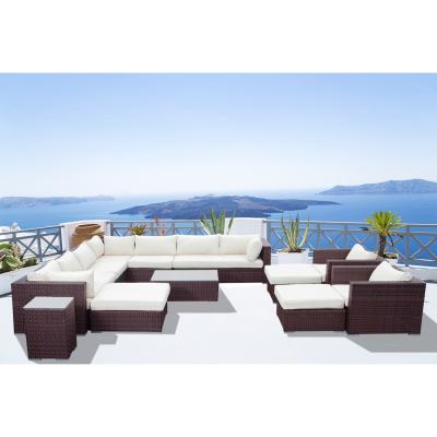 CONCEPT USINE Salon de jardin modulable 13/14 places en r&eacute;sine marron/blanc