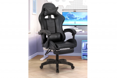 CONCEPT USINE Chaise de gaming massante noire avec repose pieds ultim