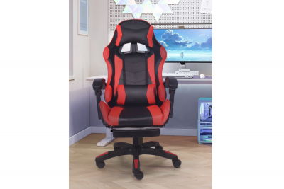 CONCEPT USINE Chaise de gaming massante noire et rouge avec repose pieds ULTIM