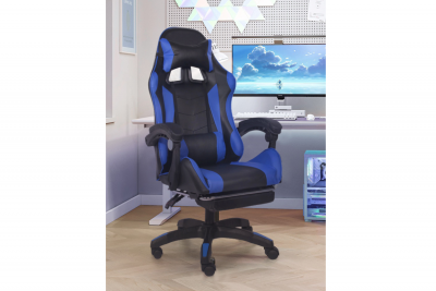 CONCEPT USINE Chaise de gaming massante noire et bleue avec repose pieds ULTIM