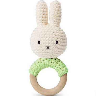 JUST DUTCH Anneau de dentition en bois et coton bio Miffy Pistache