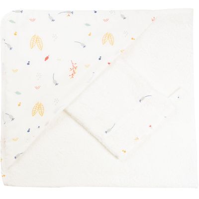 TROIS KILOS SEPT Cape de bain + gant Cache-cache en for&ecirc;t (70 x 70 cm)