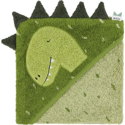 TRIXIE  Baby - Cape de Bain en Coton Biologique 75x75cm Serviette &agrave; Capuche pour B&eacute;b&eacute; (Mr. Dino)