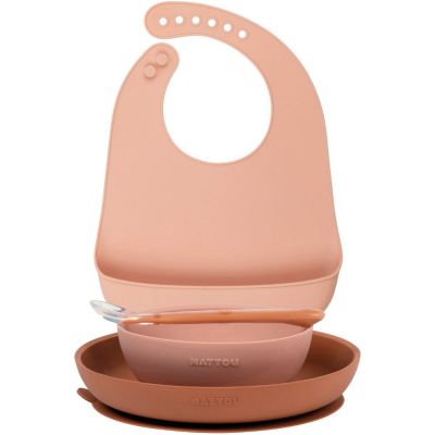 NATTOU  Kit vaisselle enfant bavoir rose