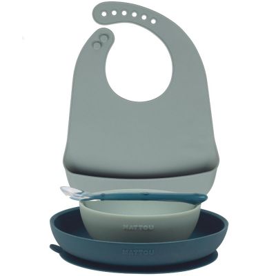 NATTOU  Kit vaisselle enfant bavoir vert