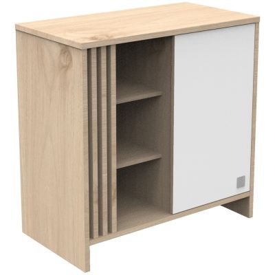 Commode 1 Porte Color&eacute;e Et 3 Niches Avec Claustra En Bois D&eacute;cor Ch&ecirc;ne Suave