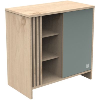 Commode 1 Porte Color&eacute;e Et 3 Niches Avec Claustra En Bois D&eacute;cor Ch&ecirc;ne Suave