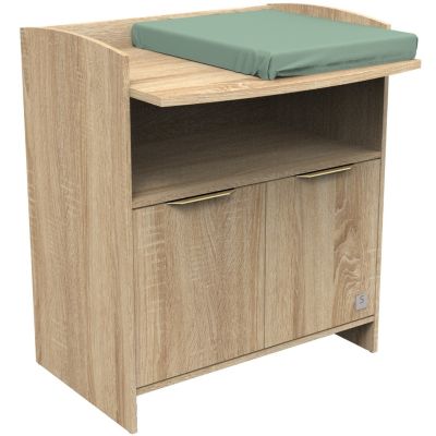 SAUTHON MOBILIER Commode &agrave; langer 2 portes et une niche avec poign&eacute;es dor&eacute;es d&eacute;cor ch&ecirc;ne dor&eacute;