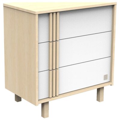 Commode 3 Tiroirs En D&eacute;cor Ch&ecirc;ne Velours Et Blanc Avec Appliques En Bois