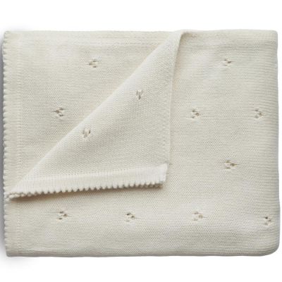 MUSHIE Couverture tricot&eacute;e en coton bio Pointelle Ivory (100 x 80 cm)