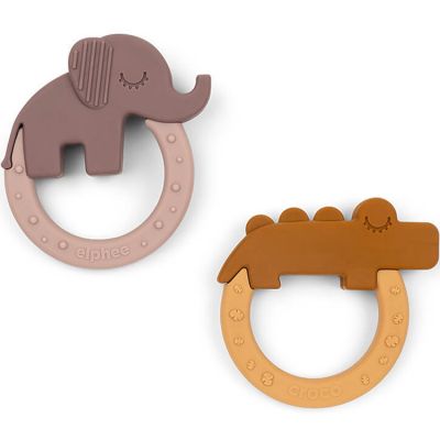 DONE BY DEER Lot de 2 anneaux de dentition Deer friends moutarde et rose