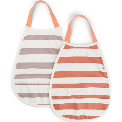 DONE BY DEER Lot de 2 bavoirs &eacute;lastiques Stripes Papaye et rose