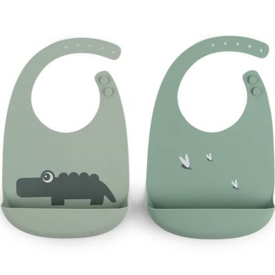 DONE BY DEER  Silicone Bib 2 Pack Croco Clair,Vert 0 Months