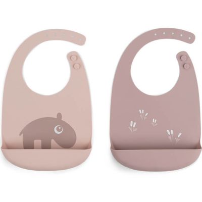 DONE BY DEER  Silicone Bib 2 Pack Ozzo Rose 0 Months