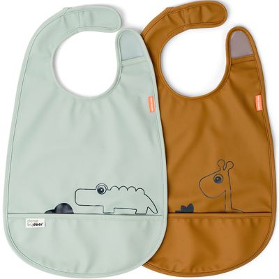 DONE BY DEER Lot de 2 bavoirs imperm&eacute;able &agrave; velcro Deer Friends moutarde