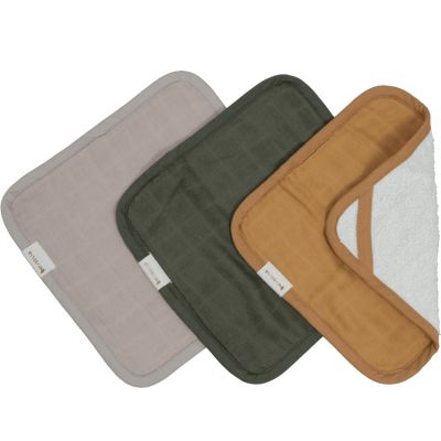 FABELAB Lot de 3 d&eacute;barbouillettes en coton biologique Olive Garden
