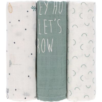 LASSIG Lot de 3 langes en bambou vert d'eau Garden Explorer (80 x 80 cm)