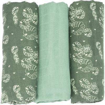 TROIS KILOS SEPT Lot de 3 langes en mousseline de coton Feuille (70 x 70 cm)