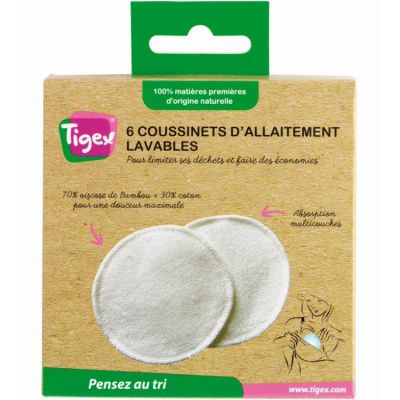  Tigex lot 6 coussinets d'allaitement lavables - viscose bambou
